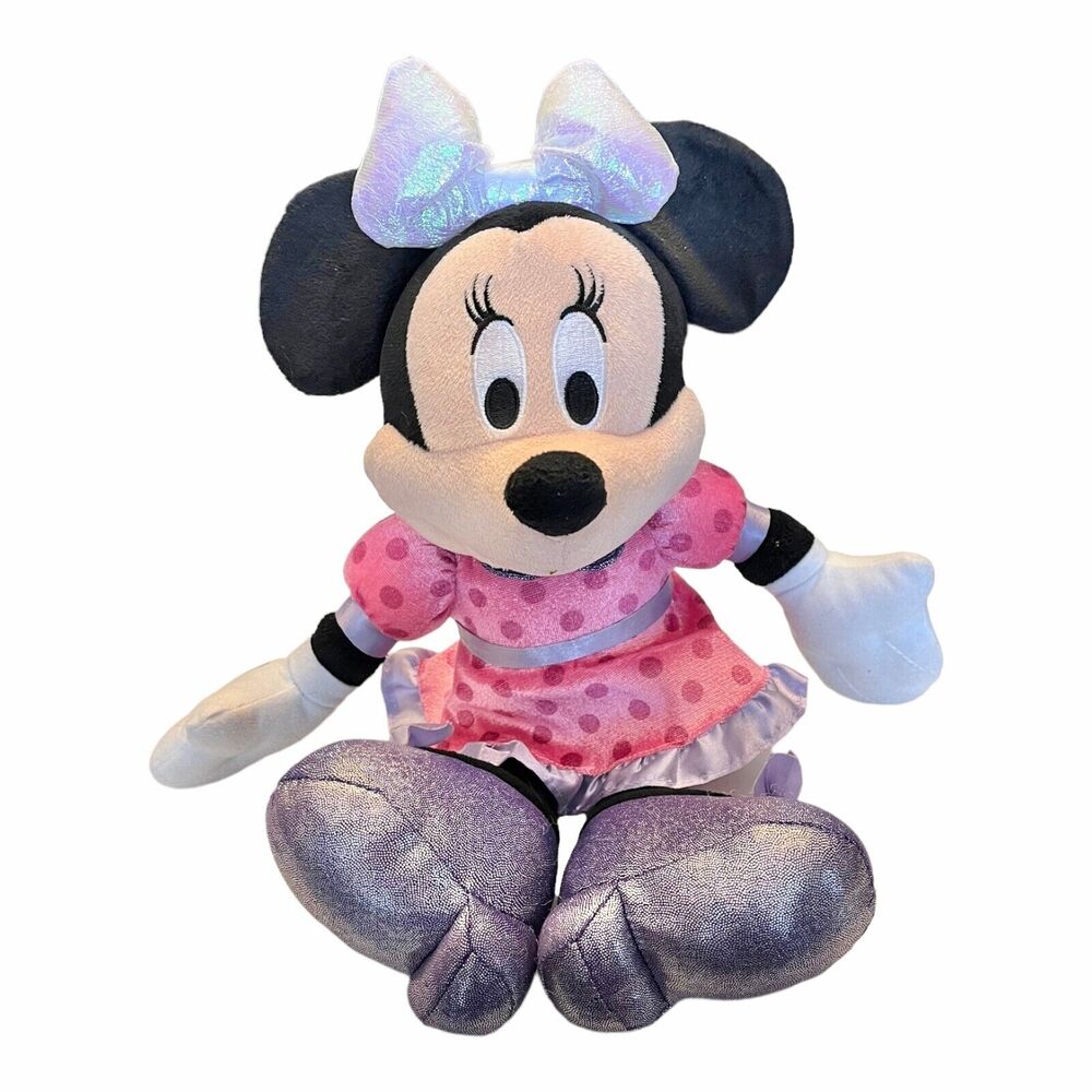 Disney Talking Minnie Mouse Plush Iridescent Light Up Bow Purple Pink Just Play